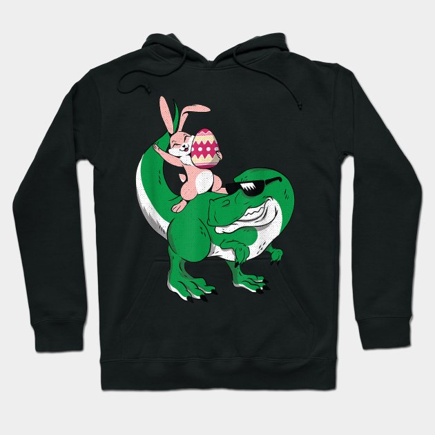 Bunny Riding T-Rex Cute Dino-saur Happy Easter Hoodie by LMW Art